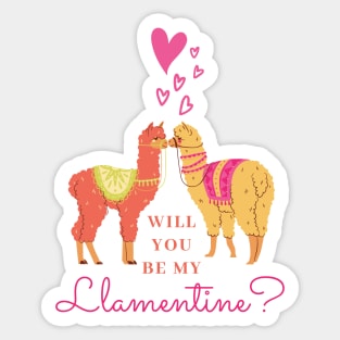 Cute Will You Be My Llamentine Romantic Animal Pun Saying for Valentines Sticker